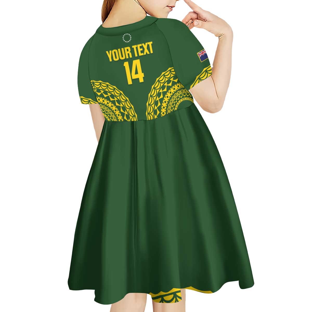 Custom Avaiki Cook Islands Rugby Kid Short Sleeve Dress Kuki Airani Tatau Green - Aussie Hoodie