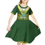 Custom Avaiki Cook Islands Rugby Kid Short Sleeve Dress Kuki Airani Tatau Green - Aussie Hoodie