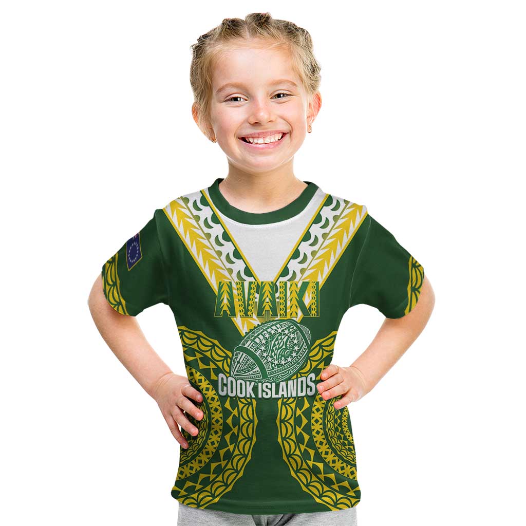 Custom Avaiki Cook Islands Rugby Kid T Shirt Kuki Airani Tatau Green - Aussie Hoodie