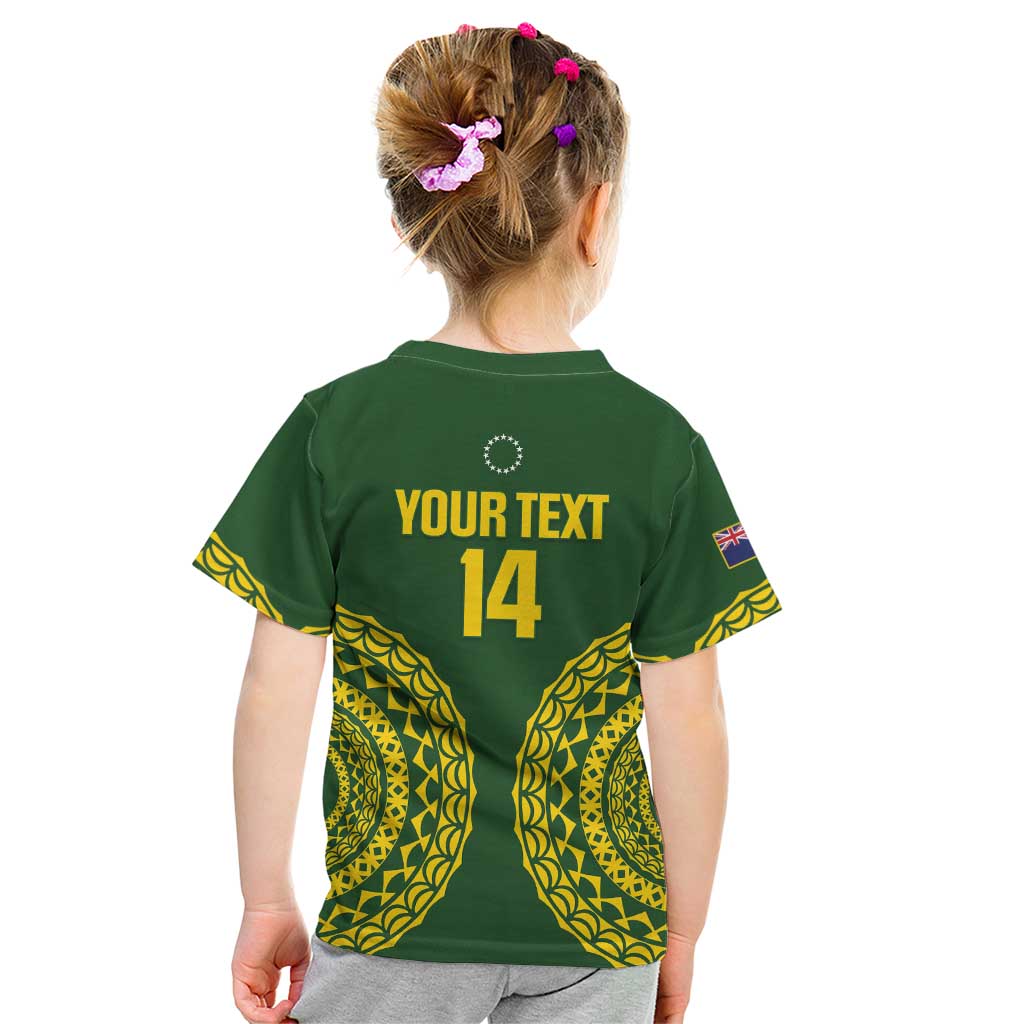 Custom Avaiki Cook Islands Rugby Kid T Shirt Kuki Airani Tatau Green - Aussie Hoodie