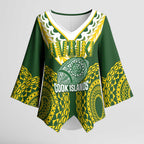 Custom Avaiki Cook Islands Rugby Kimono Sleeve Blouse Kuki Airani Tatau Green - Aussie Hoodie