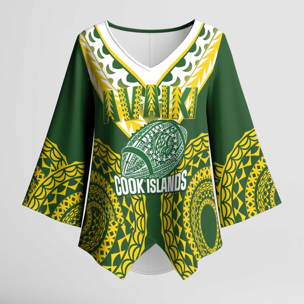 Custom Avaiki Cook Islands Rugby Kimono Sleeve Blouse Kuki Airani Tatau Green - Aussie Hoodie