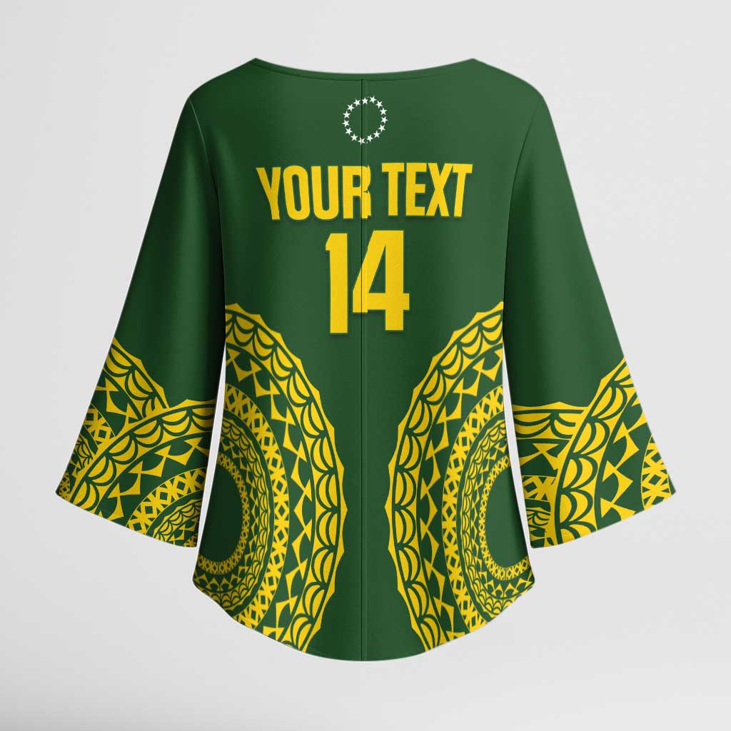 Custom Avaiki Cook Islands Rugby Kimono Sleeve Blouse Kuki Airani Tatau Green - Aussie Hoodie
