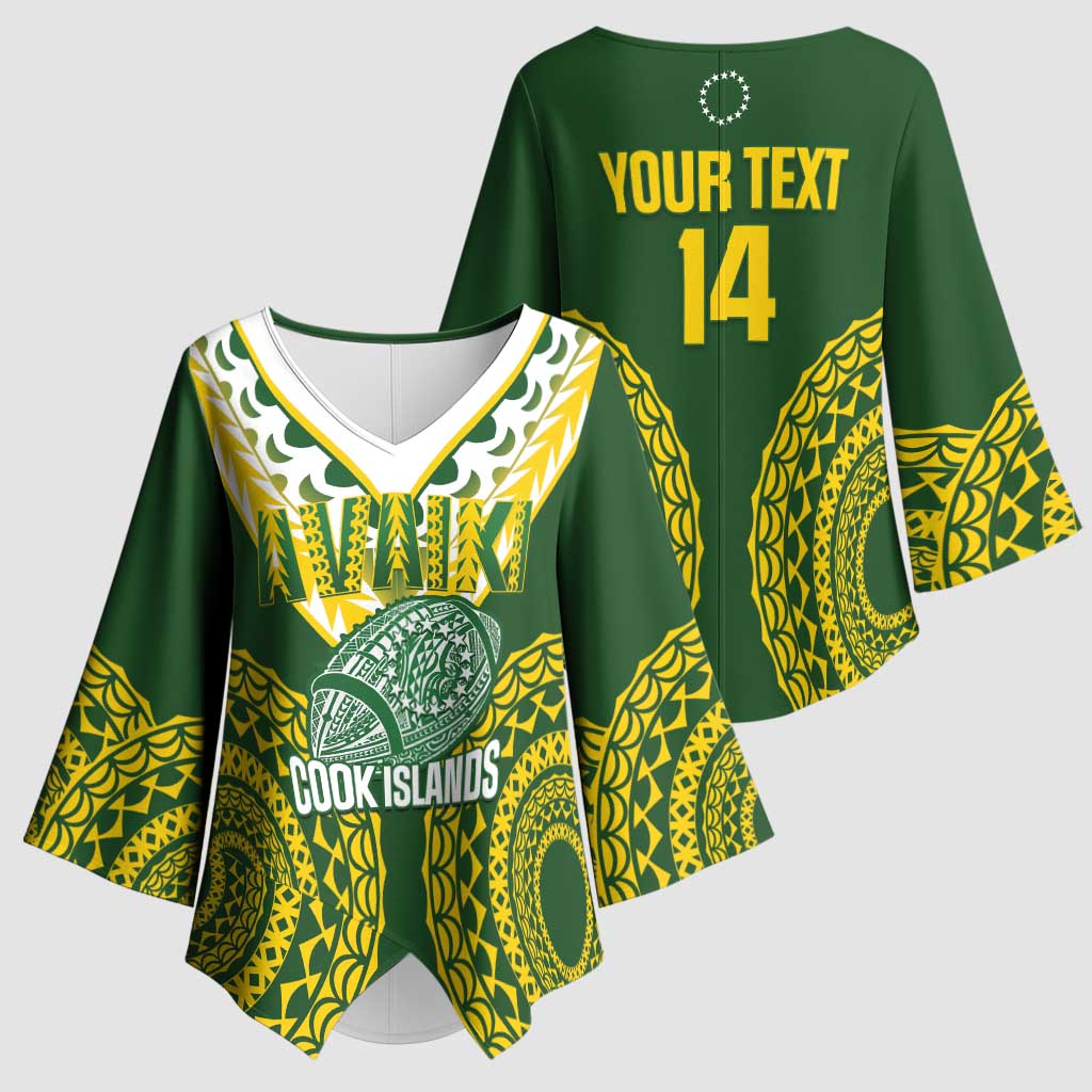 Custom Avaiki Cook Islands Rugby Kimono Sleeve Blouse Kuki Airani Tatau Green - Aussie Hoodie