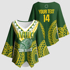 Custom Avaiki Cook Islands Rugby Kimono Sleeve Blouse Kuki Airani Tatau Green - Aussie Hoodie