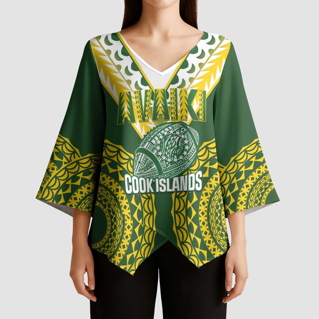 Custom Avaiki Cook Islands Rugby Kimono Sleeve Blouse Kuki Airani Tatau Green - Aussie Hoodie