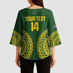 Custom Avaiki Cook Islands Rugby Kimono Sleeve Blouse Kuki Airani Tatau Green - Aussie Hoodie