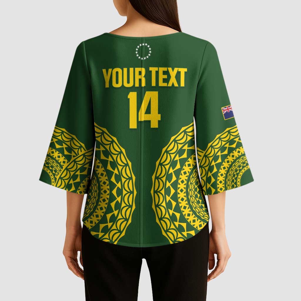 Custom Avaiki Cook Islands Rugby Kimono Sleeve Blouse Kuki Airani Tatau Green - Aussie Hoodie