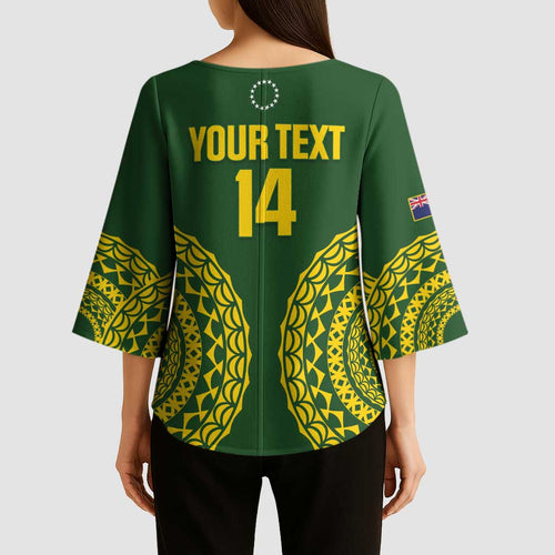 Custom Avaiki Cook Islands Rugby Kimono Sleeve Blouse Kuki Airani Tatau Green - Aussie Hoodie