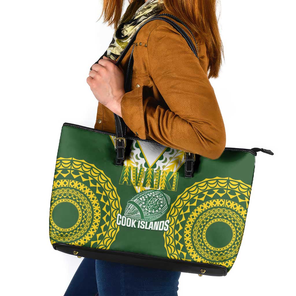 Avaiki Cook Islands Rugby Leather Tote Bag Kuki Airani Tatau Green - Aussie Hoodie