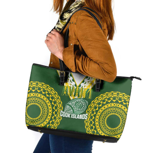 Avaiki Cook Islands Rugby Leather Tote Bag Kuki Airani Tatau Green - Aussie Hoodie
