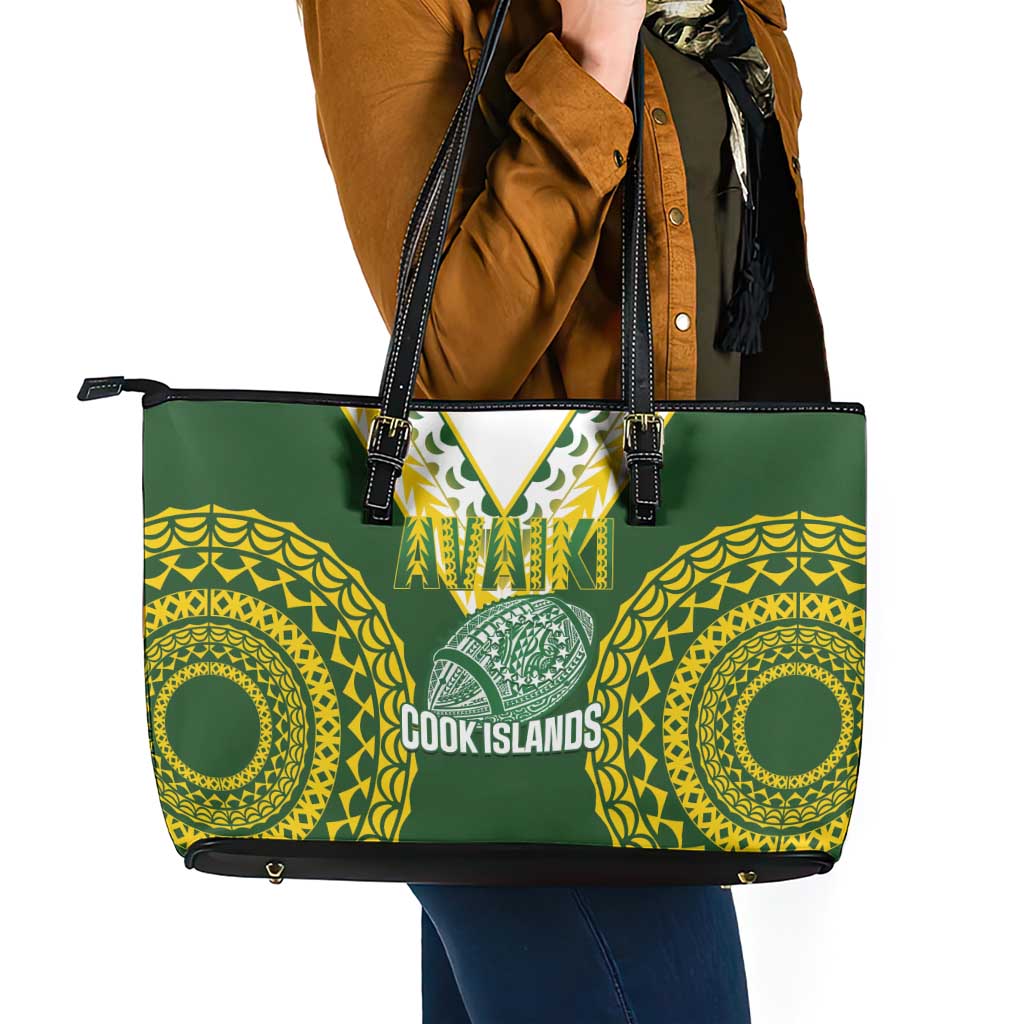 Avaiki Cook Islands Rugby Leather Tote Bag Kuki Airani Tatau Green - Aussie Hoodie