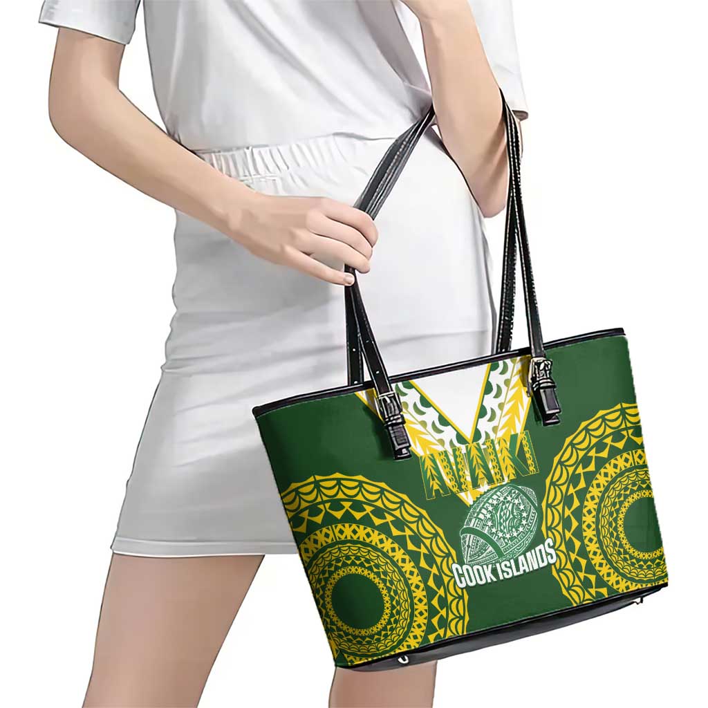 Avaiki Cook Islands Rugby Leather Tote Bag Kuki Airani Tatau Green - Aussie Hoodie