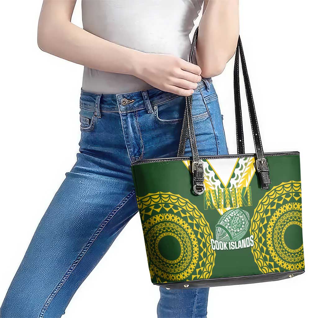 Avaiki Cook Islands Rugby Leather Tote Bag Kuki Airani Tatau Green - Aussie Hoodie