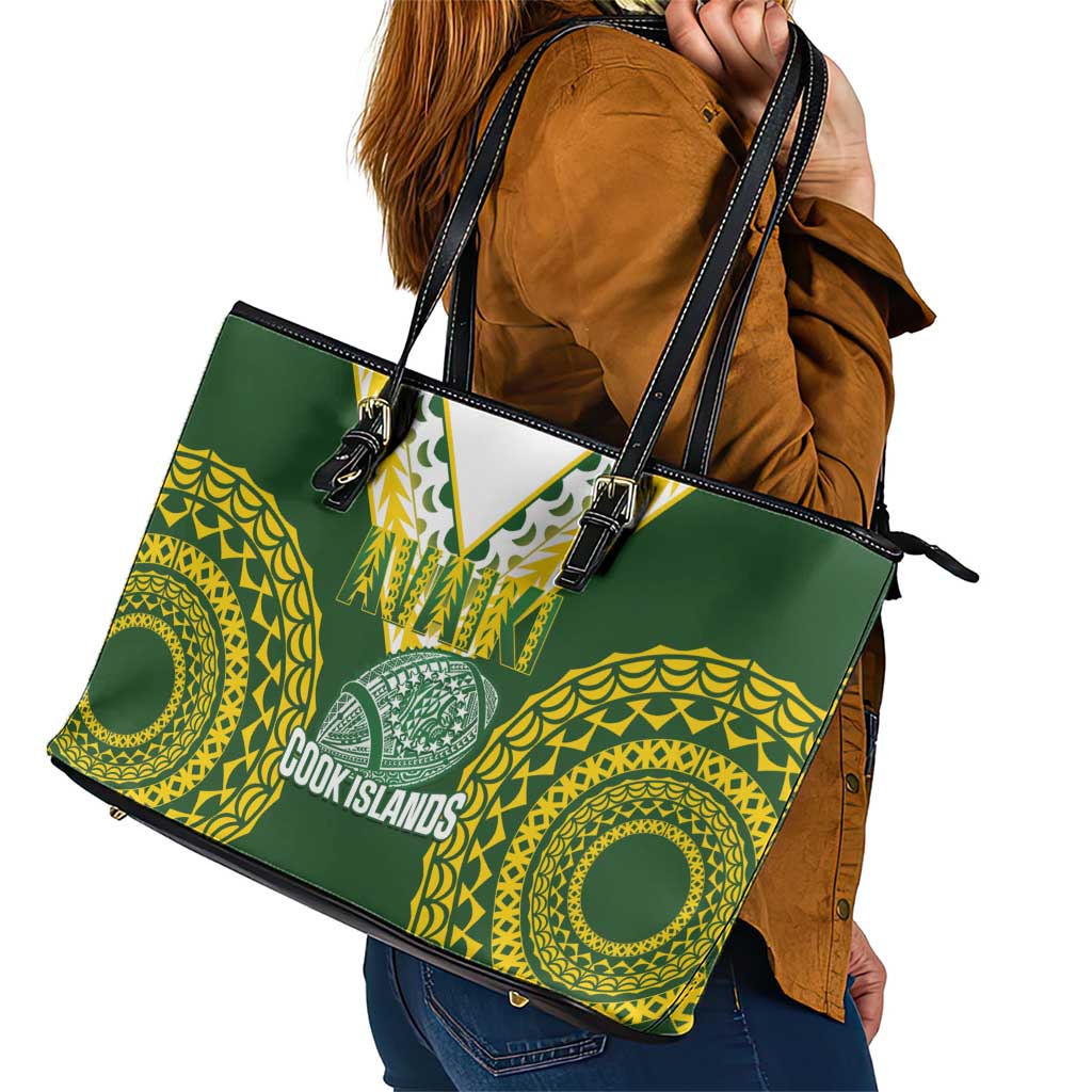 Avaiki Cook Islands Rugby Leather Tote Bag Kuki Airani Tatau Green - Aussie Hoodie