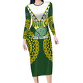 Custom Avaiki Cook Islands Rugby Long Sleeve Bodycon Dress Kuki Airani Tatau Green - Aussie Hoodie