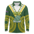 Custom Avaiki Cook Islands Rugby Long Sleeve Polo Shirt Kuki Airani Tatau Green - Aussie Hoodie