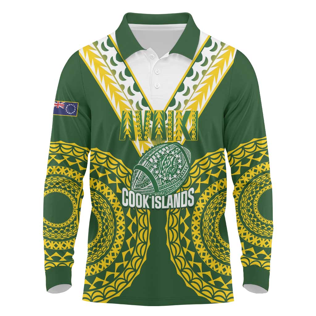 Custom Avaiki Cook Islands Rugby Long Sleeve Polo Shirt Kuki Airani Tatau Green - Aussie Hoodie