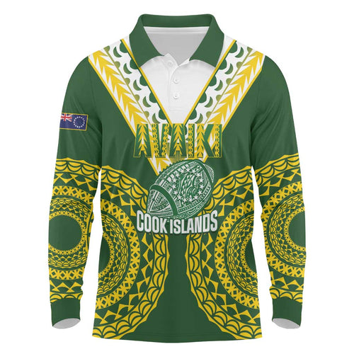 Custom Avaiki Cook Islands Rugby Long Sleeve Polo Shirt Kuki Airani Tatau Green - Aussie Hoodie