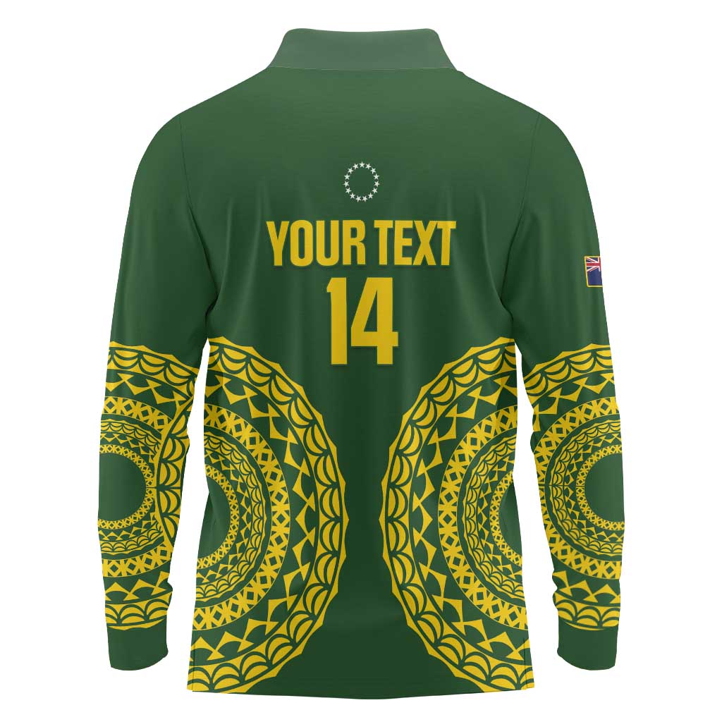 Custom Avaiki Cook Islands Rugby Long Sleeve Polo Shirt Kuki Airani Tatau Green - Aussie Hoodie