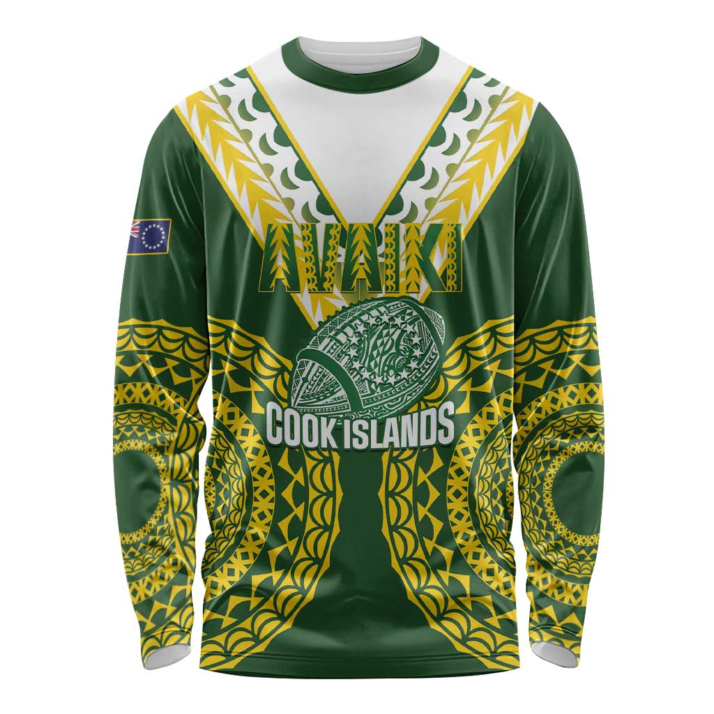 Custom Avaiki Cook Islands Rugby Long Sleeve Shirt Kuki Airani Tatau Green - Aussie Hoodie