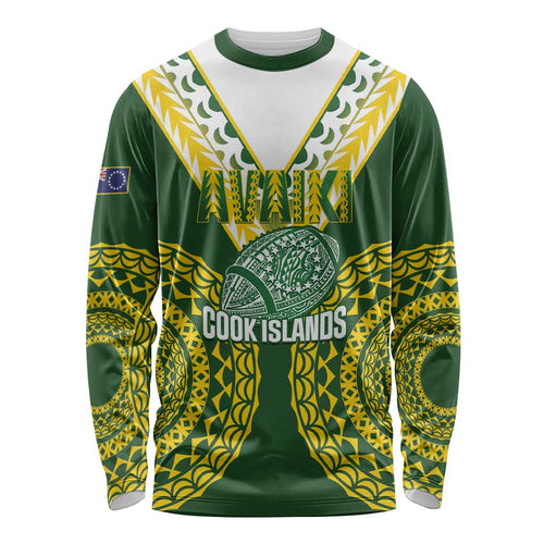 Custom Avaiki Cook Islands Rugby Long Sleeve Shirt Kuki Airani Tatau Green - Aussie Hoodie