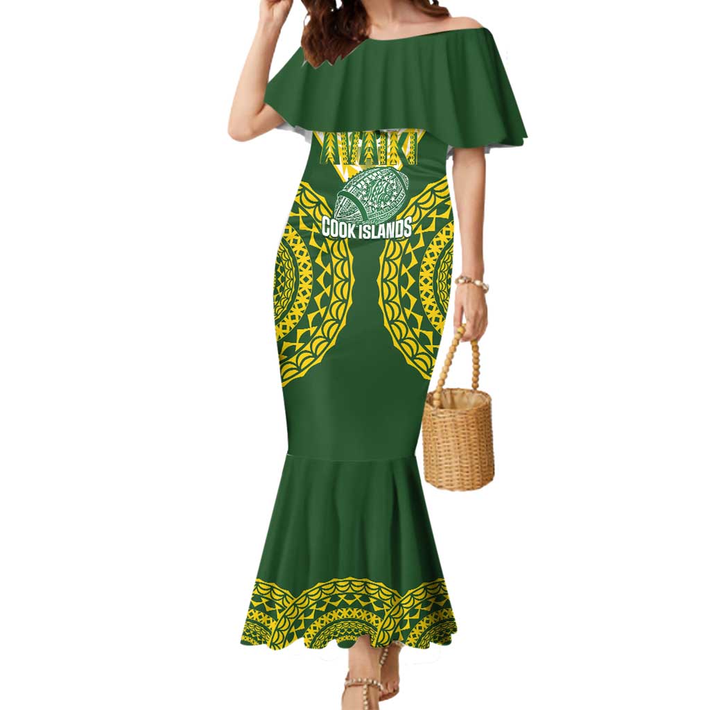 Custom Avaiki Cook Islands Rugby Mermaid Dress Kuki Airani Tatau Green - Aussie Hoodie