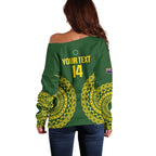 Custom Avaiki Cook Islands Rugby Off Shoulder Sweater Kuki Airani Tatau Green - Aussie Hoodie