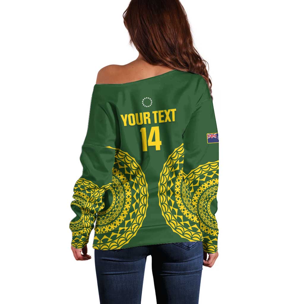 Custom Avaiki Cook Islands Rugby Off Shoulder Sweater Kuki Airani Tatau Green - Aussie Hoodie