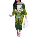 Custom Avaiki Cook Islands Rugby Off The Shoulder Long Sleeve Dress Kuki Airani Tatau Green - Aussie Hoodie