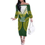 Custom Avaiki Cook Islands Rugby Off The Shoulder Long Sleeve Dress Kuki Airani Tatau Green - Aussie Hoodie