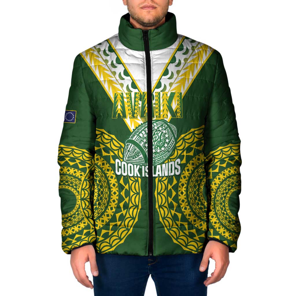 Custom Avaiki Cook Islands Rugby Padded Jacket Kuki Airani Tatau Green - Aussie Hoodie