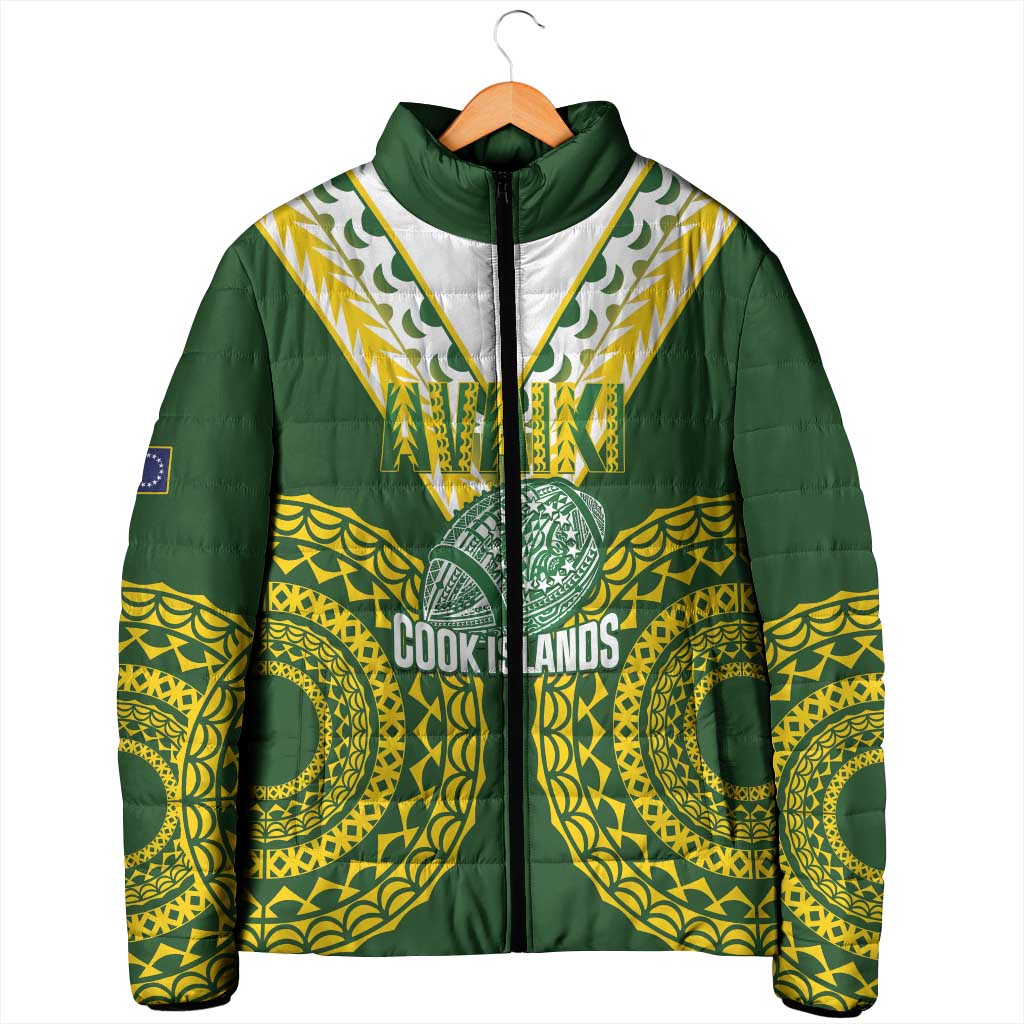 Custom Avaiki Cook Islands Rugby Padded Jacket Kuki Airani Tatau Green - Aussie Hoodie