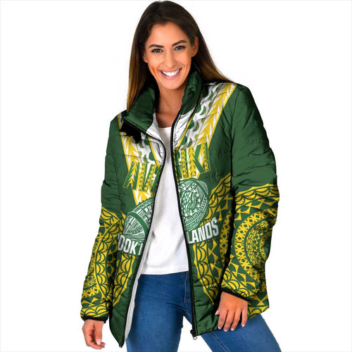 Custom Avaiki Cook Islands Rugby Padded Jacket Kuki Airani Tatau Green - Aussie Hoodie