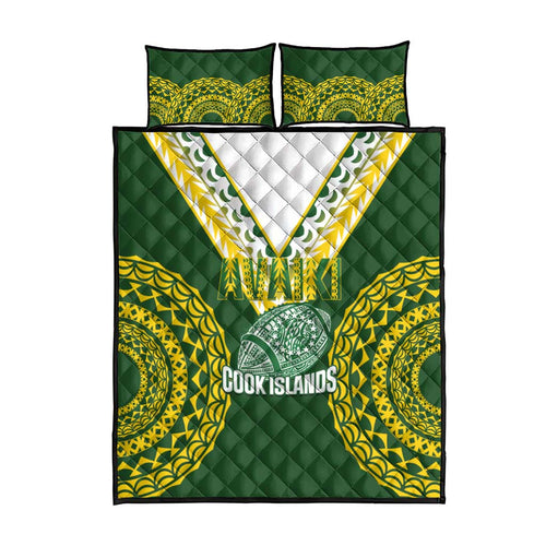 Avaiki Cook Islands Rugby Quilt Bed Set Kuki Airani Tatau Green - Aussie Hoodie