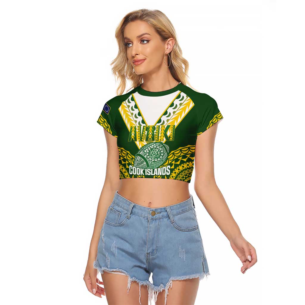 Custom Avaiki Cook Islands Rugby Raglan Cropped T Shirt Kuki Airani Tatau Green - Aussie Hoodie