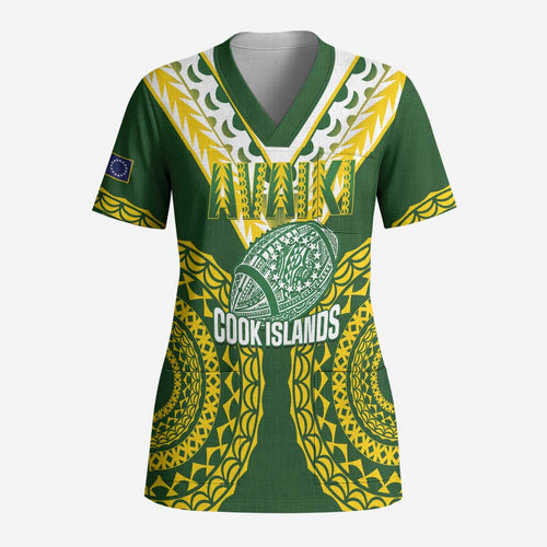 Custom Avaiki Cook Islands Rugby Scrub Top Kuki Airani Tatau Green - Aussie Hoodie