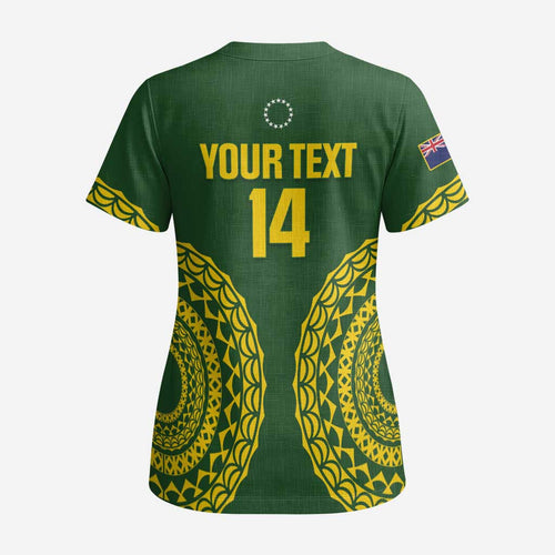 Custom Avaiki Cook Islands Rugby Scrub Top Kuki Airani Tatau Green - Aussie Hoodie