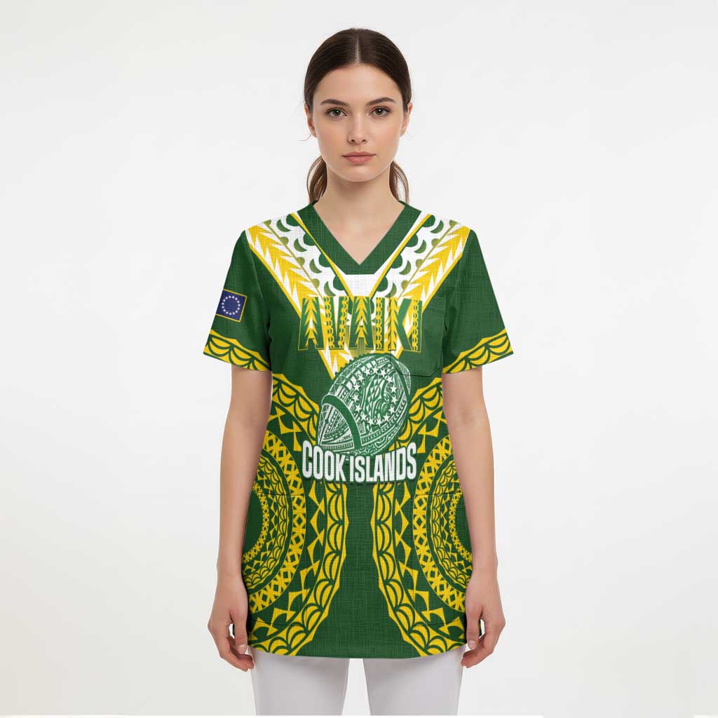 Custom Avaiki Cook Islands Rugby Scrub Top Kuki Airani Tatau Green - Aussie Hoodie
