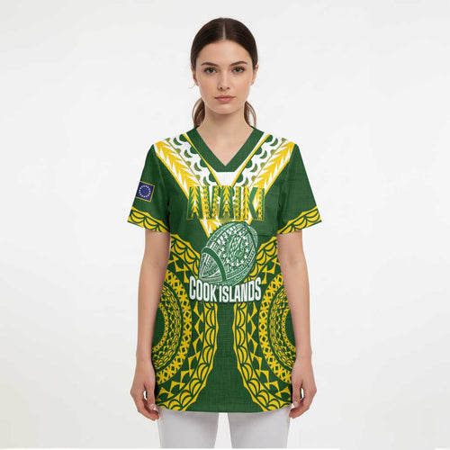 Custom Avaiki Cook Islands Rugby Scrub Top Kuki Airani Tatau Green - Aussie Hoodie