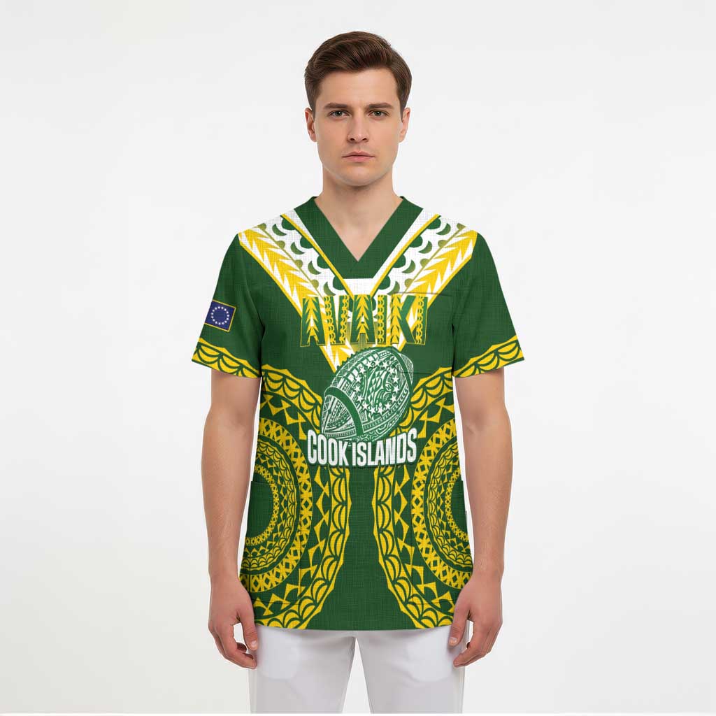 Custom Avaiki Cook Islands Rugby Scrub Top Kuki Airani Tatau Green - Aussie Hoodie