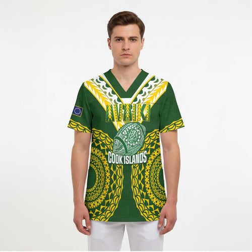 Custom Avaiki Cook Islands Rugby Scrub Top Kuki Airani Tatau Green - Aussie Hoodie