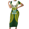 Custom Avaiki Cook Islands Rugby Short Sleeve Bodycon Dress Kuki Airani Tatau Green - Aussie Hoodie