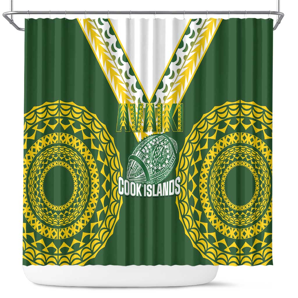 Avaiki Cook Islands Rugby Shower Curtain Kuki Airani Tatau Green - Aussie Hoodie