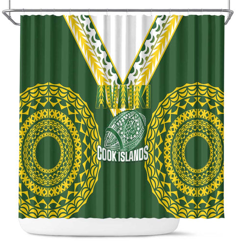 Avaiki Cook Islands Rugby Shower Curtain Kuki Airani Tatau Green - Aussie Hoodie