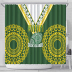 Avaiki Cook Islands Rugby Shower Curtain Kuki Airani Tatau Green - Aussie Hoodie