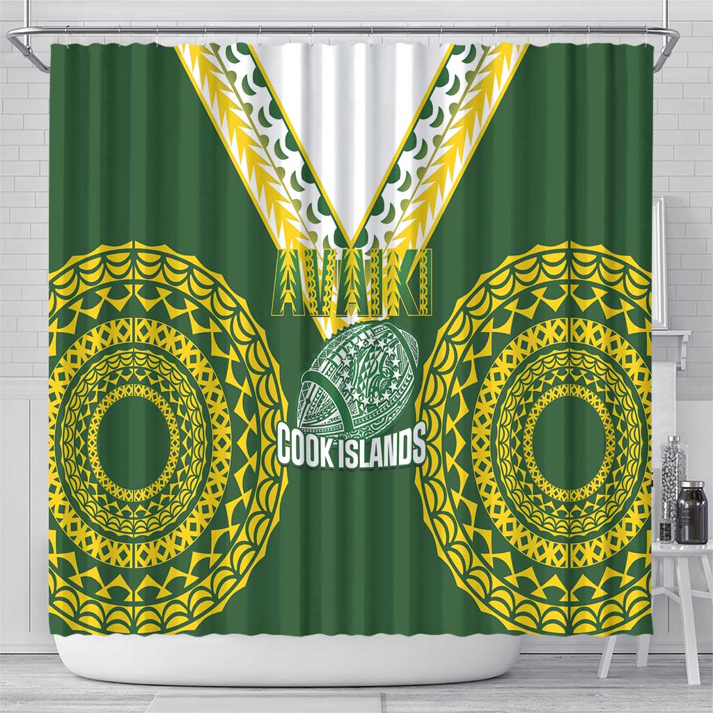 Avaiki Cook Islands Rugby Shower Curtain Kuki Airani Tatau Green - Aussie Hoodie