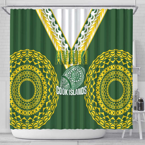 Avaiki Cook Islands Rugby Shower Curtain Kuki Airani Tatau Green - Aussie Hoodie