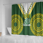 Avaiki Cook Islands Rugby Shower Curtain Kuki Airani Tatau Green - Aussie Hoodie