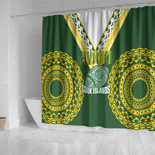 Avaiki Cook Islands Rugby Shower Curtain Kuki Airani Tatau Green - Aussie Hoodie